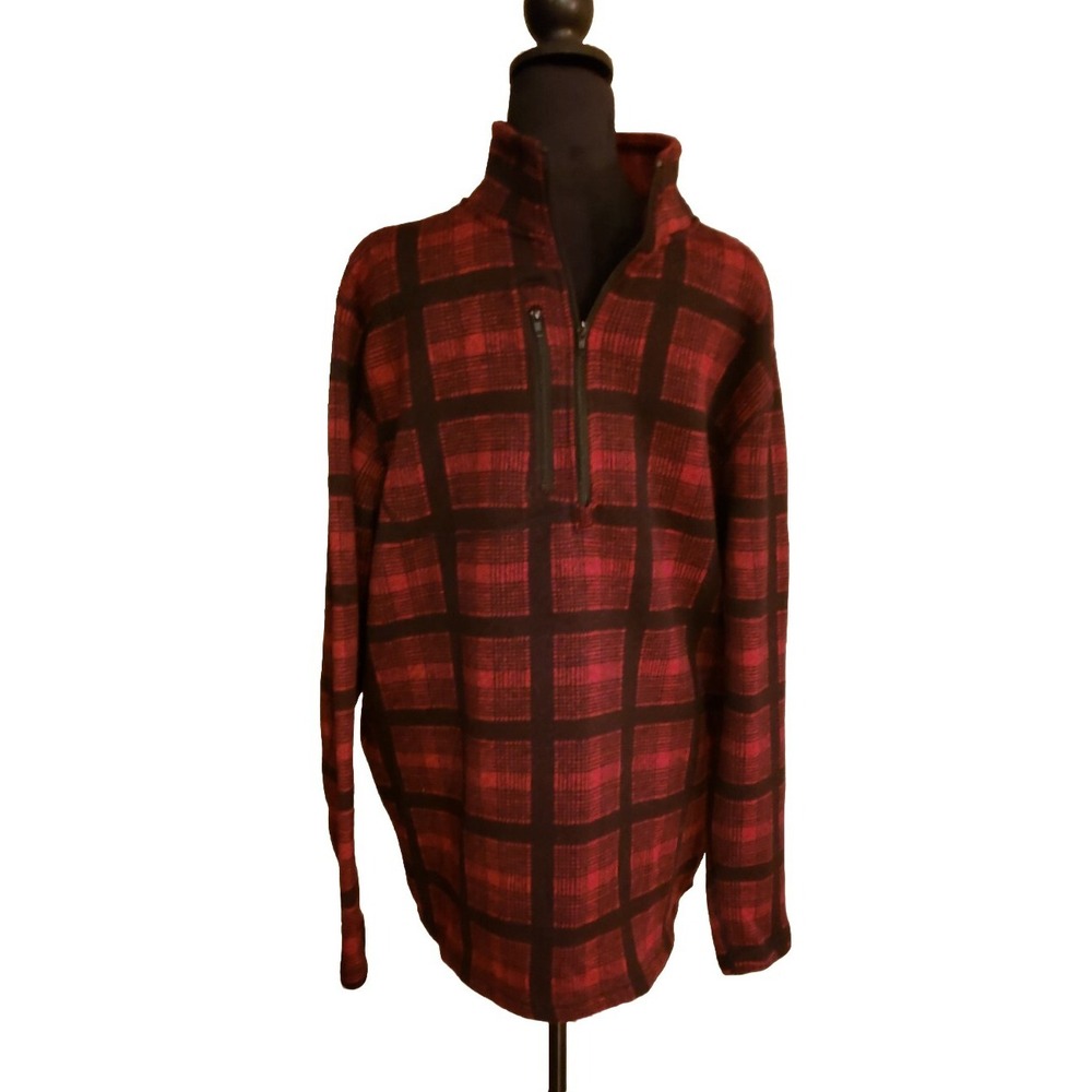 Marc Russo Mens Xtra Large Red Black 1/4 Zip Pullover Fleece Sweater Jacket Top